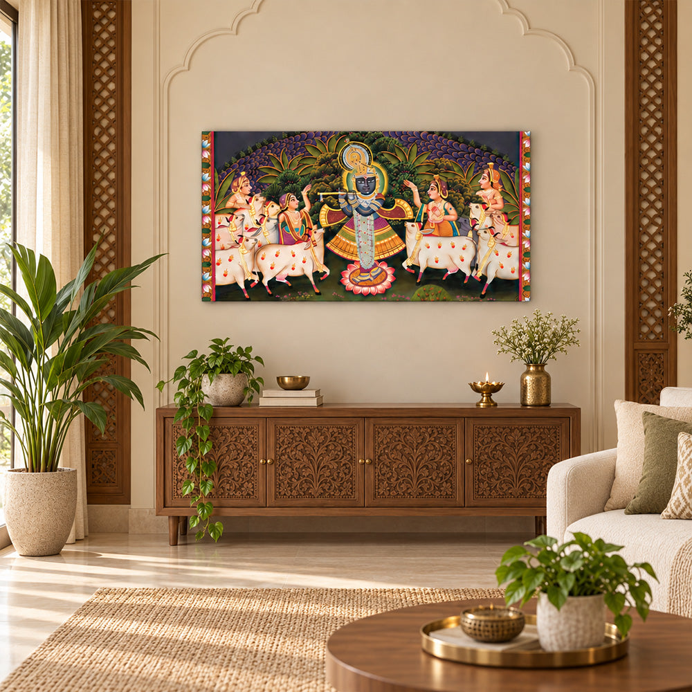 Lord Krishna Pichwai Style Canvas Wall Painting