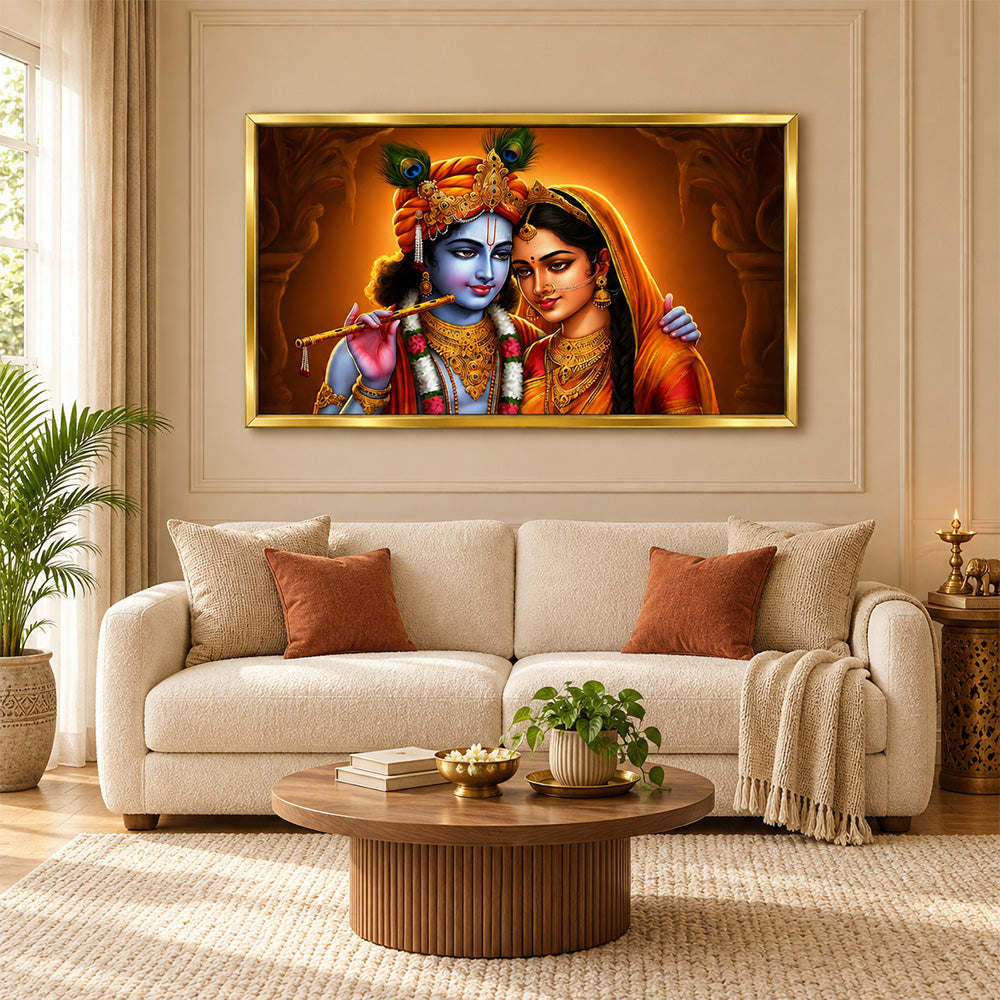 Radha Krishna devotional canvas wall painting