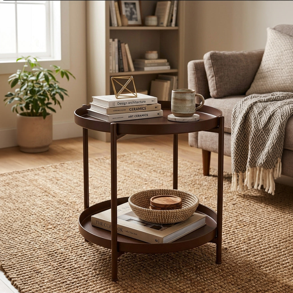 Modern Metal 2-Tier Round Side Table