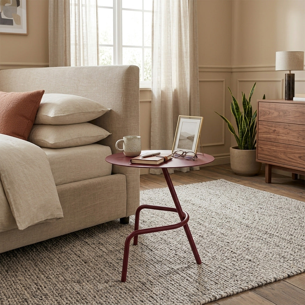 Modern Metal Round Side Table with Sculptural Loop Base