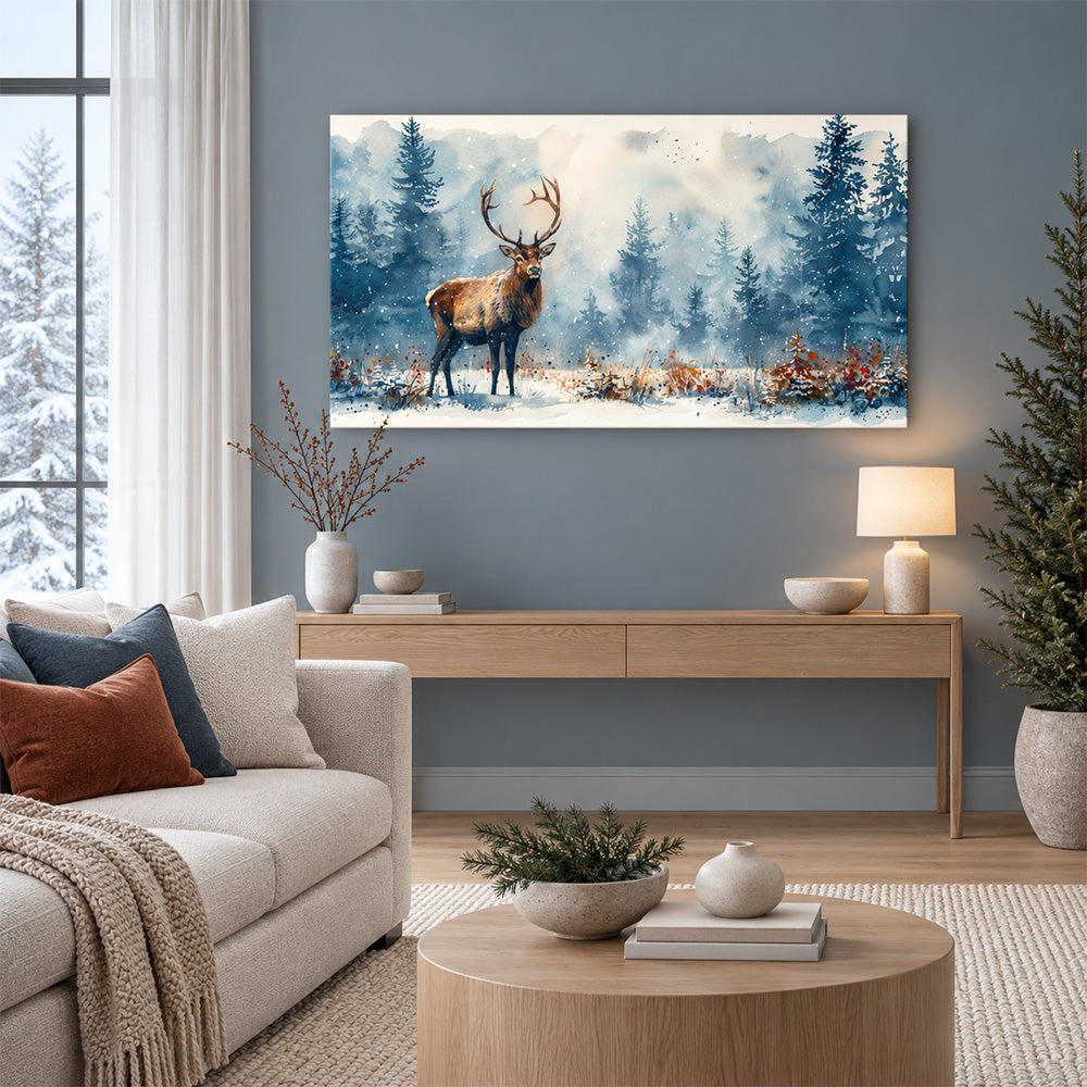 Winter Deer Landscape Canvas Wall Painting