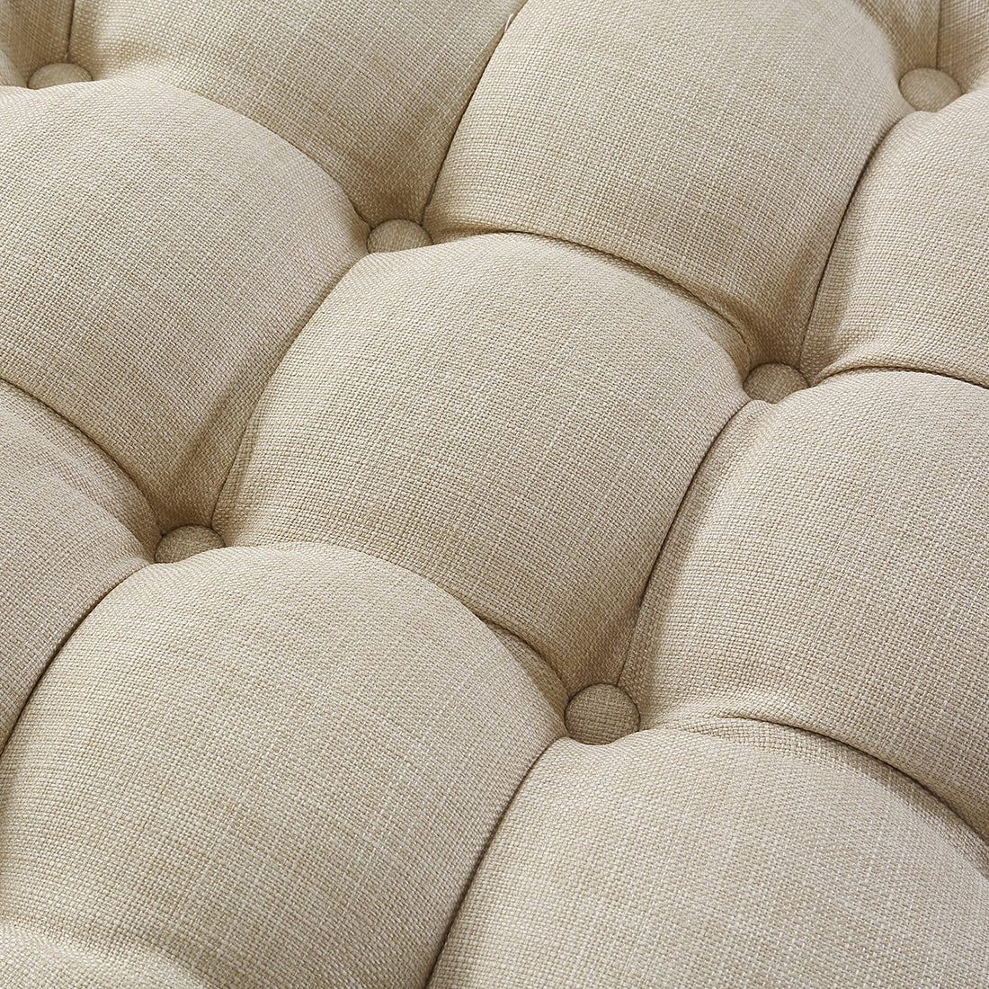 Round Tufted Velvet Ottaman/Poufee In Beige