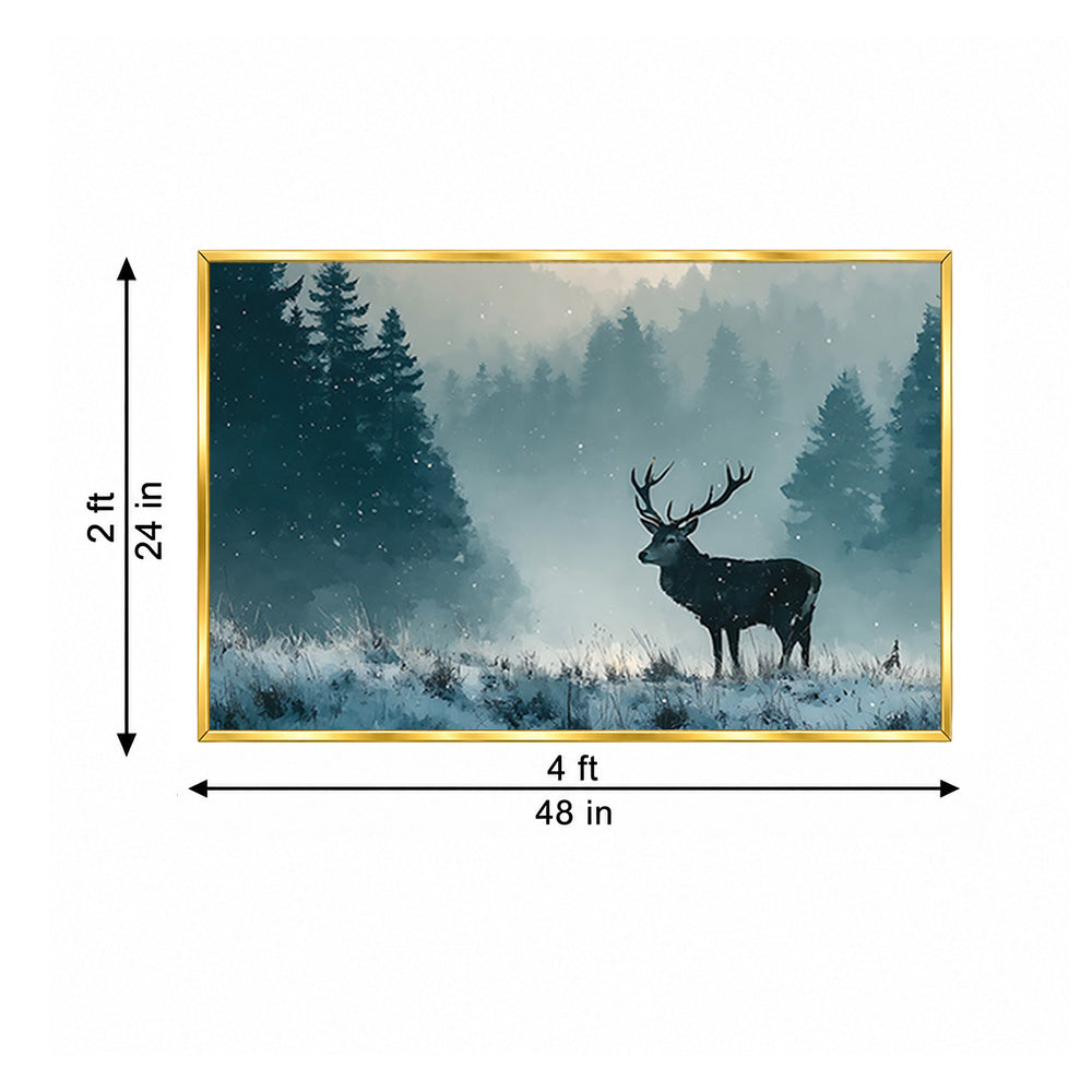 Stag in Snowy Forest Canvas Wall Painting