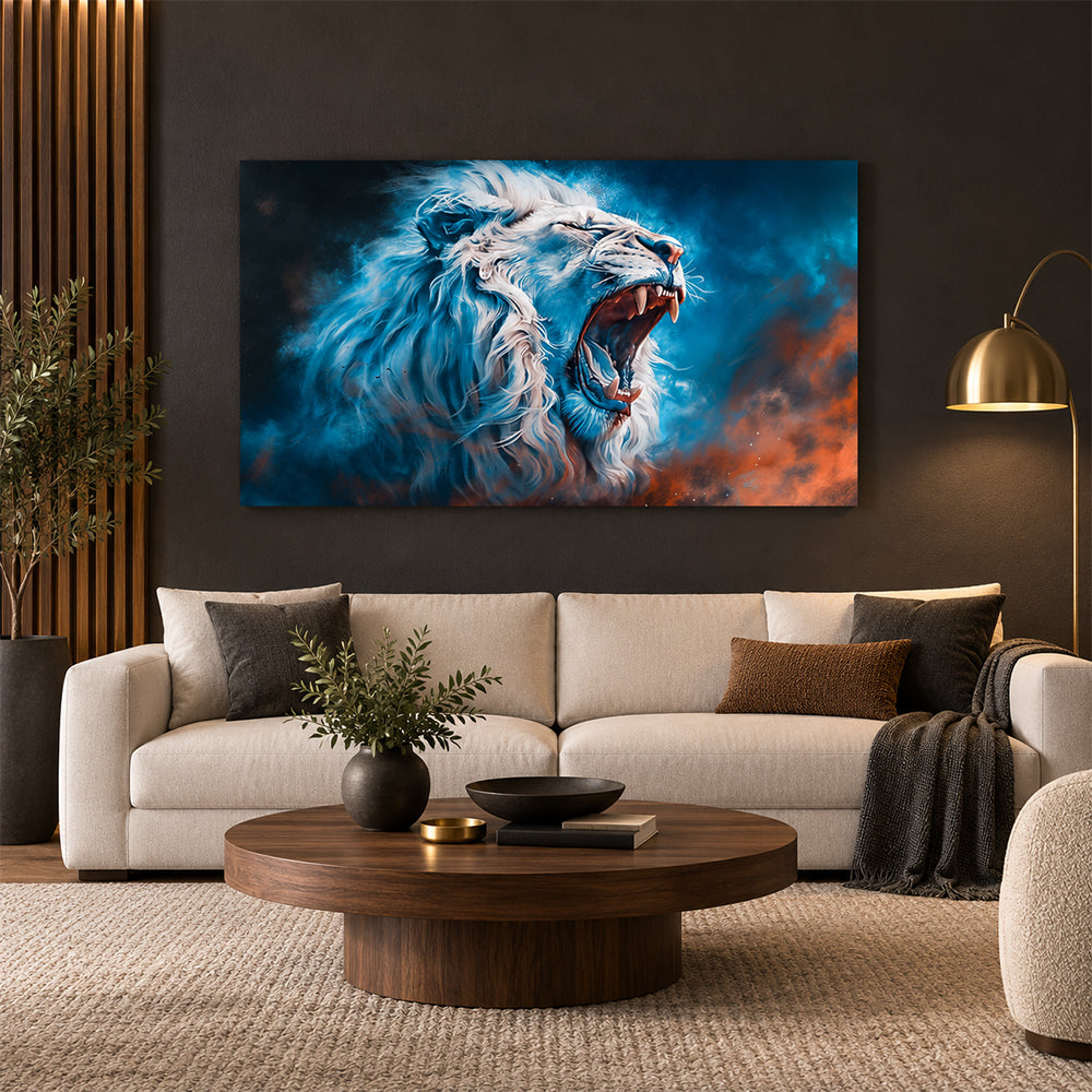 Blue White Lion Portrait Canvas Wall Painting
