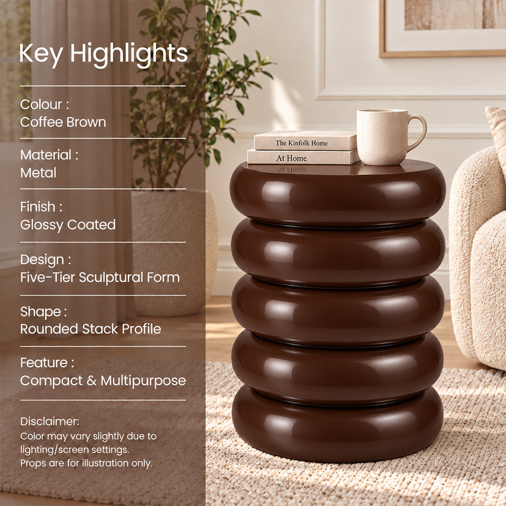 Modern Metal Sculptural Ribbed Round Side Table
