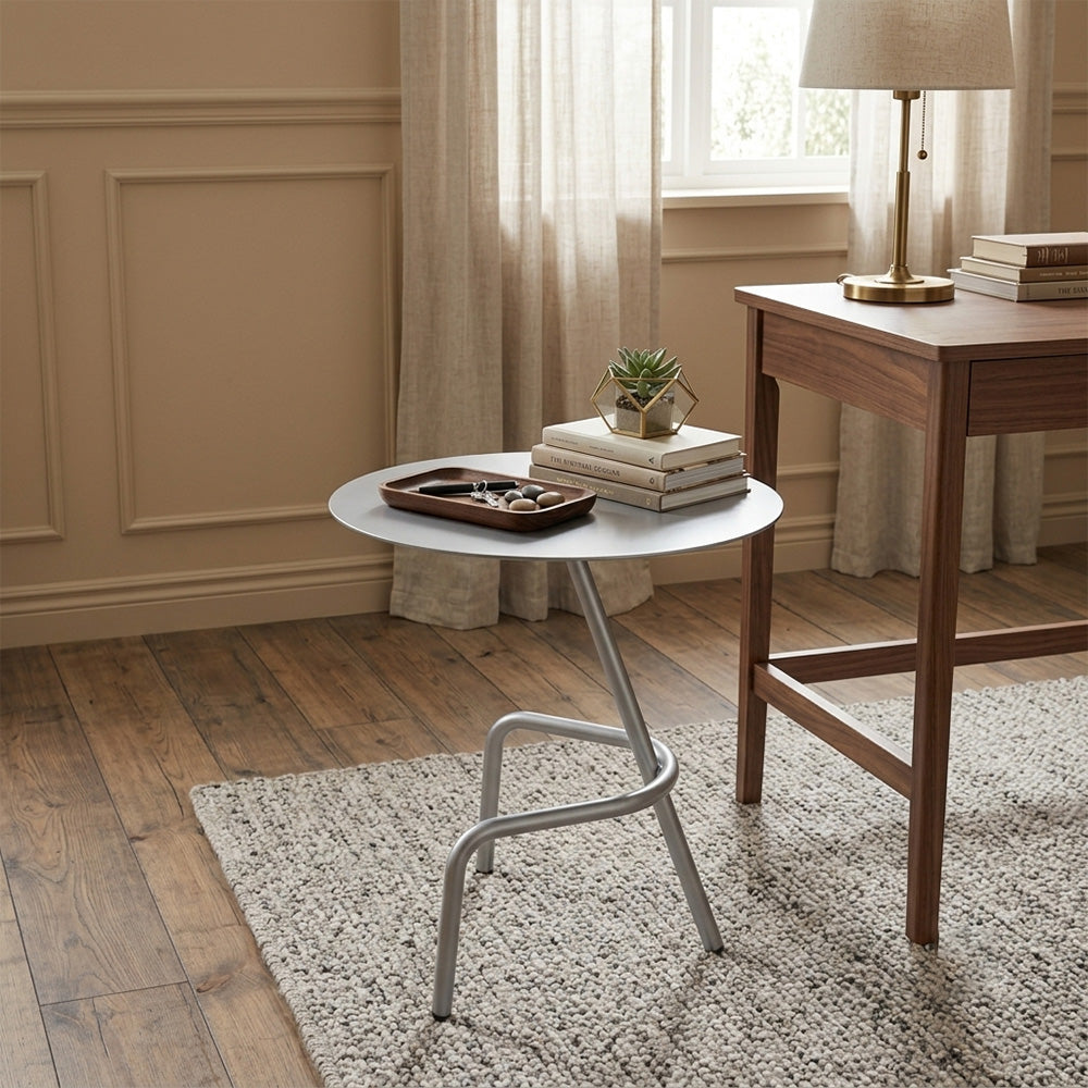 Modern Metal Round Side Table with Sculptural Loop Base