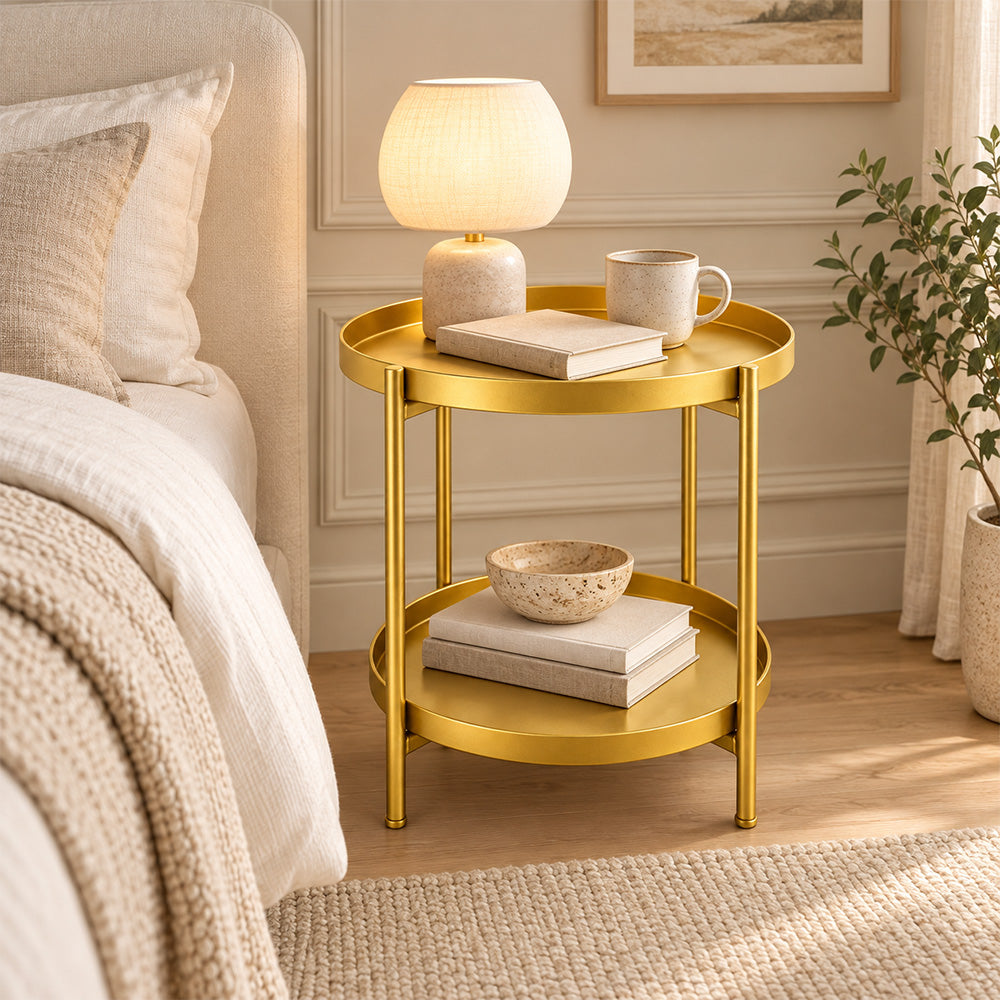 Modern Metal 2-Tier Round Side Table