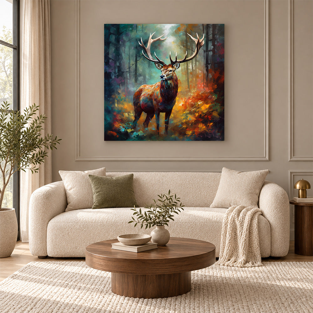 Colourful Stag in Forest Canvas Wall Painting