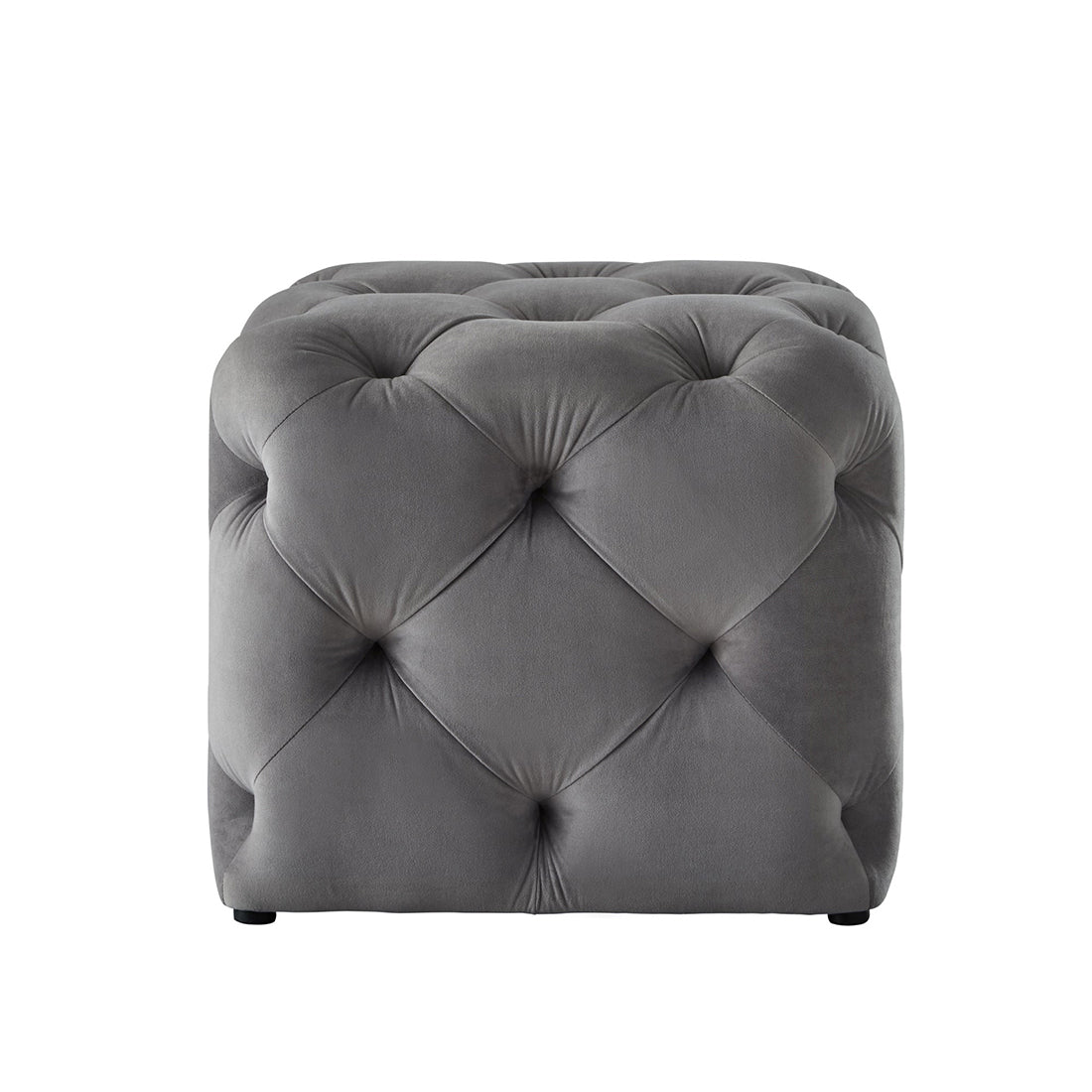 Square Tufted Velvet Ottaman/Poufee In Grey