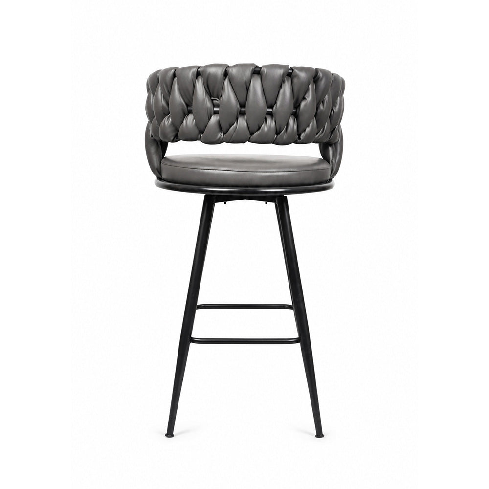 Doe Buck Presley Luxury Grey Braided Faux Leather Bar Stool Chair – Modern Counter Height Stool with Metal Frame for Kitchen Island & Home Bar