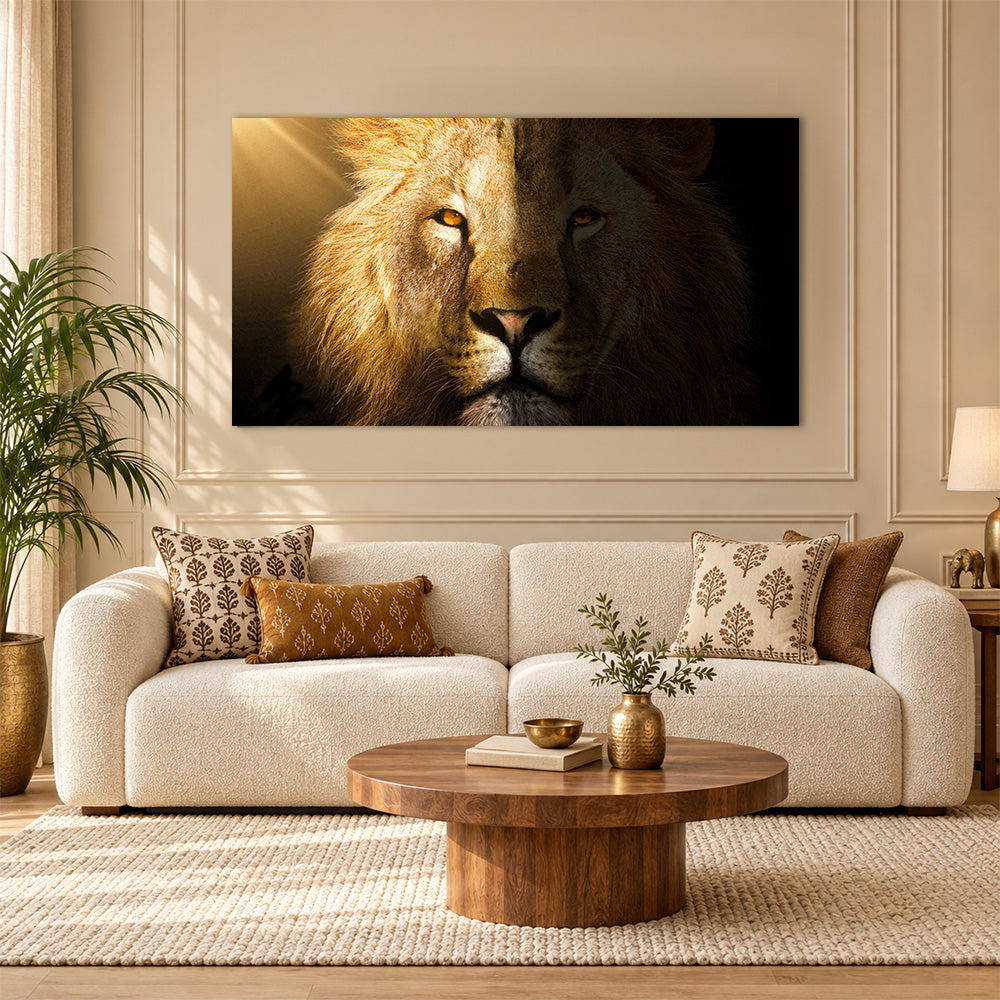 Golden Lion Face Canvas Wall Painting