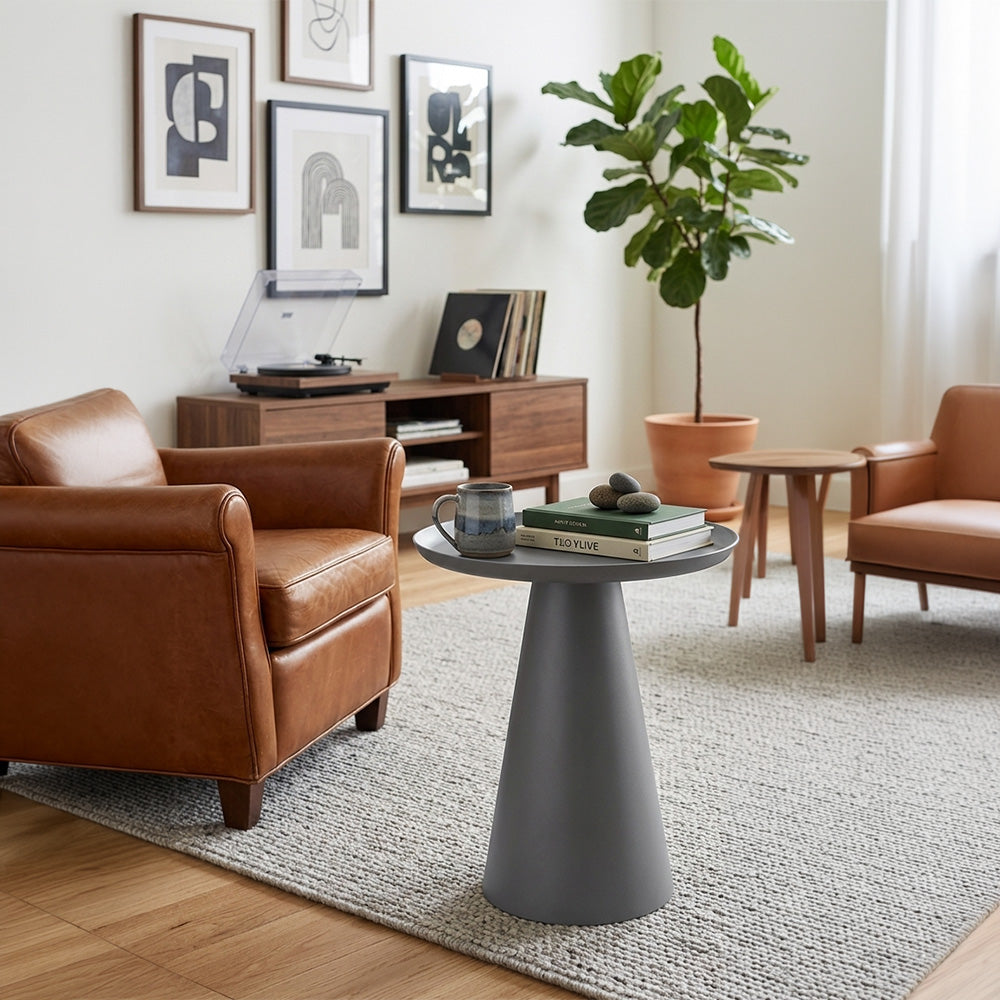 Modern Metal Tray-Top Pedestal Side Table