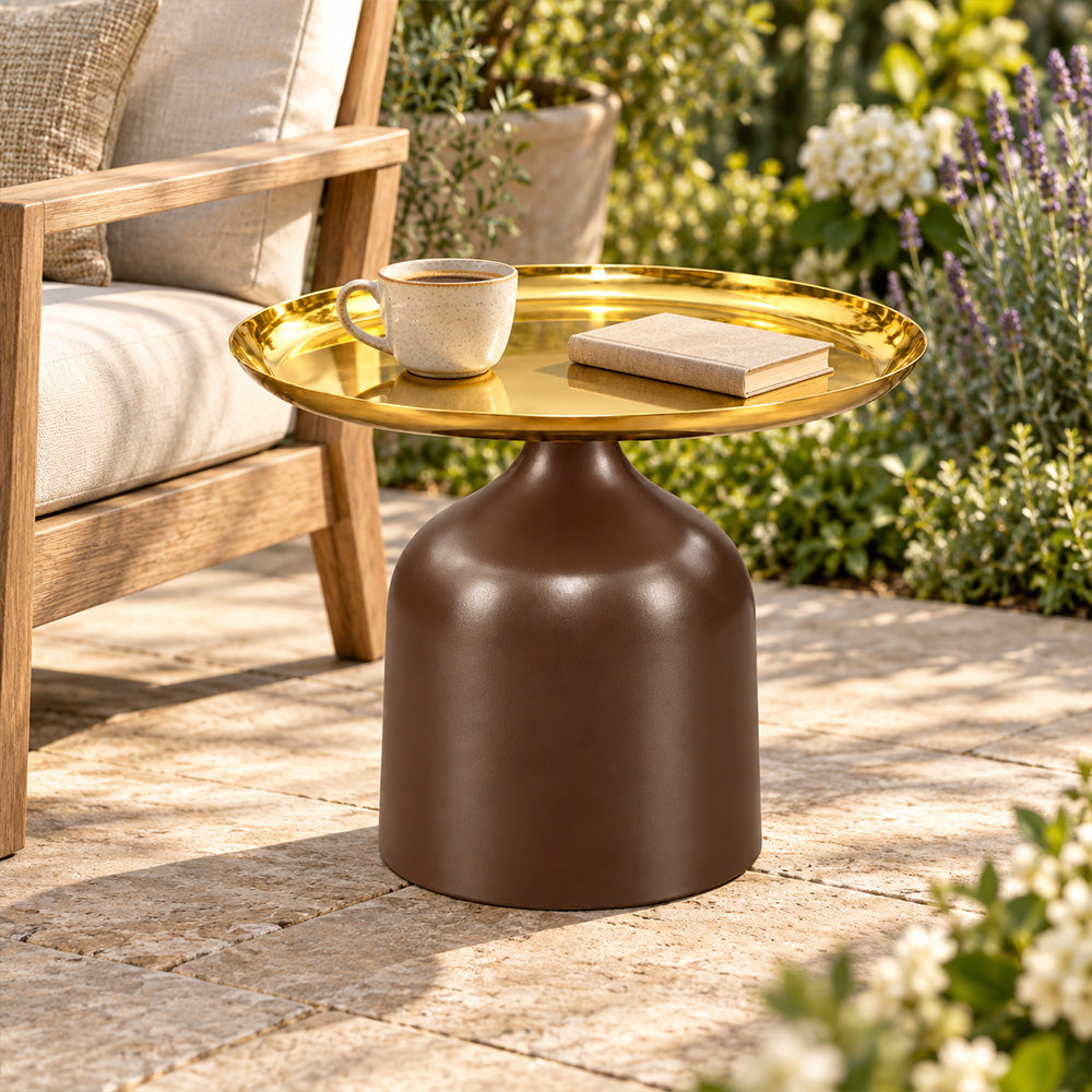 Midnight Gold Metal Round Pedestal Side Table