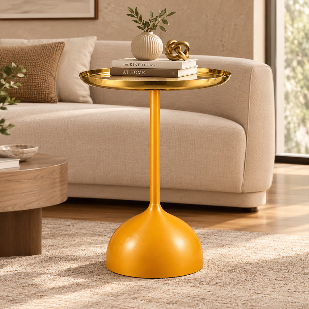 Metal Round Side Table with Flared Pedestal Base