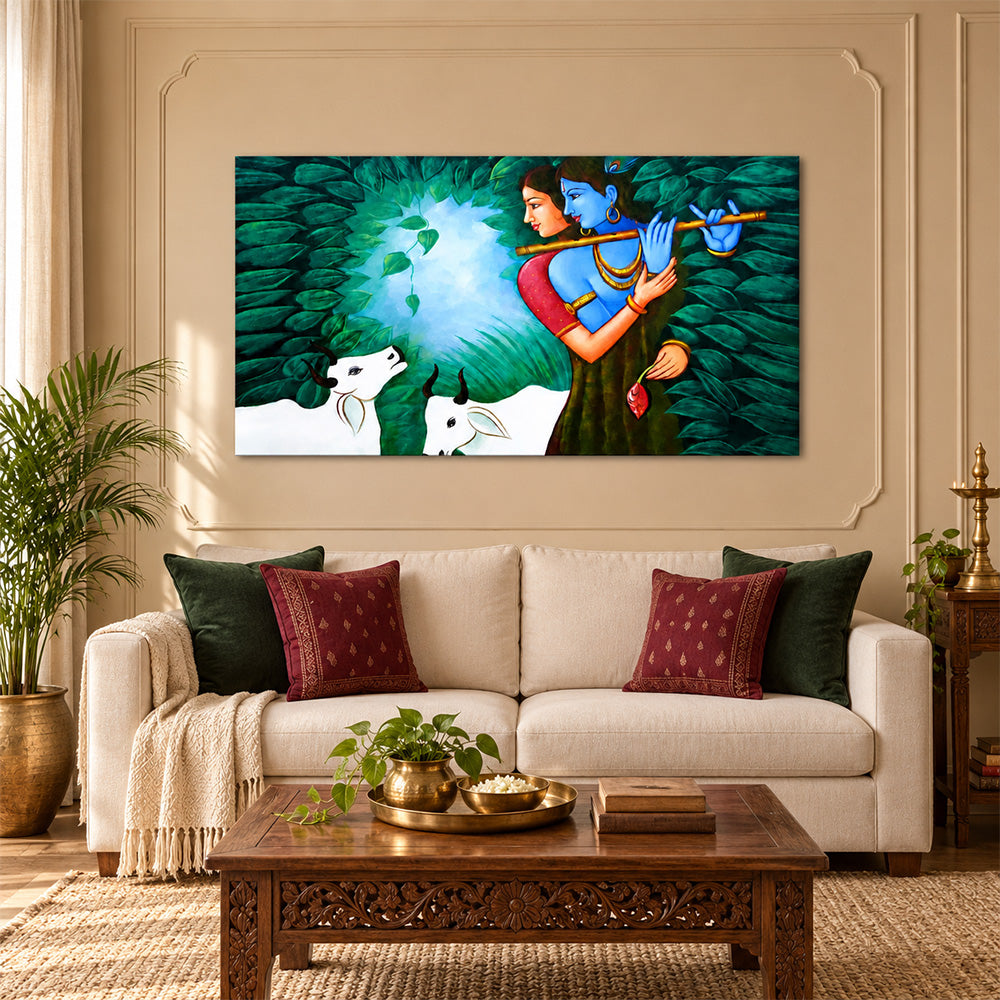 Radha Krishna in Forest Canvas Wall Painting