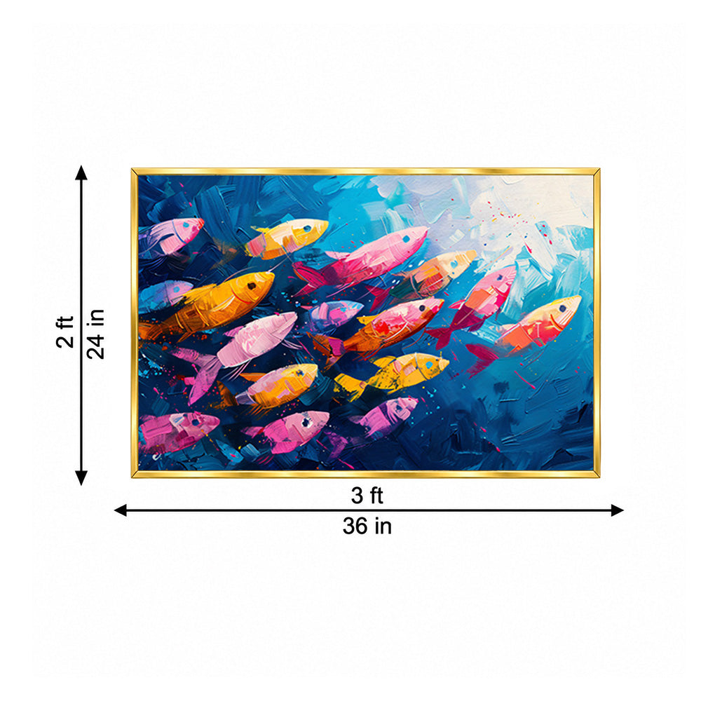 Colorful Fish School Canvas Wall Painting