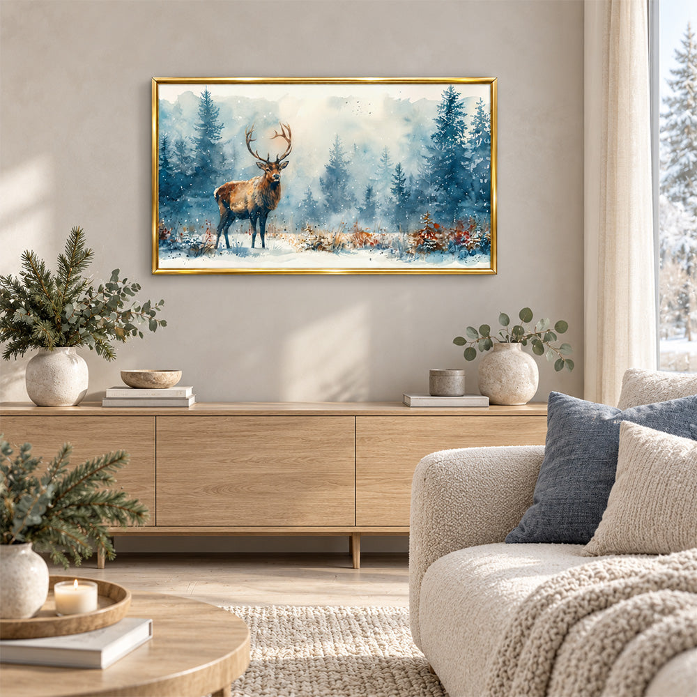 Winter deer landscape canvas wall painting