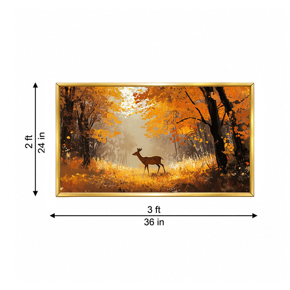 Deer in Autumn Forest Canvas Wall Painting