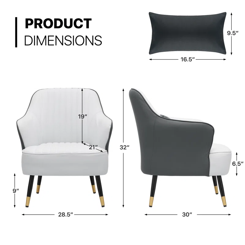 Havya Faux Leather Arm Chair Grey White | Faux Leather Armchair Grey White