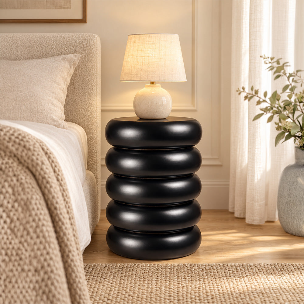 Modern Metal Sculptural Ribbed Round Side Table