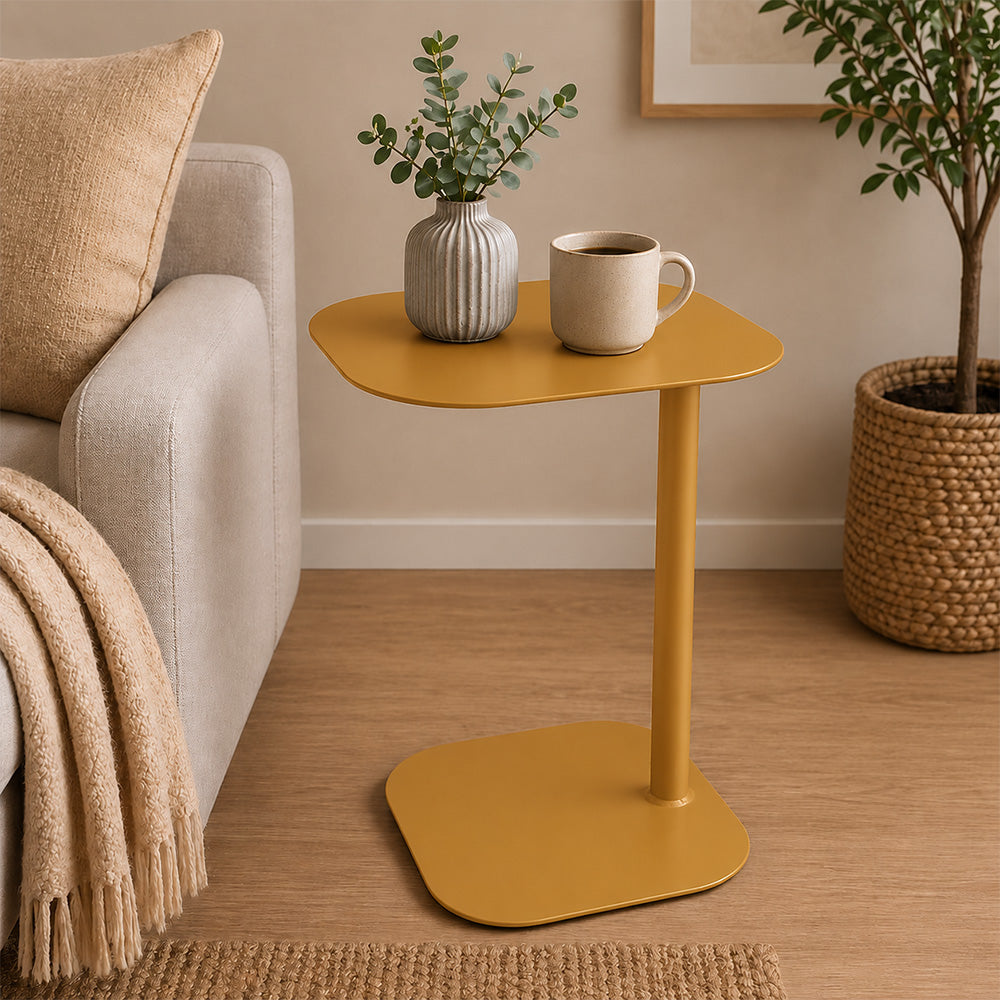 Modern Metal C-Shaped Side Table with Square Top