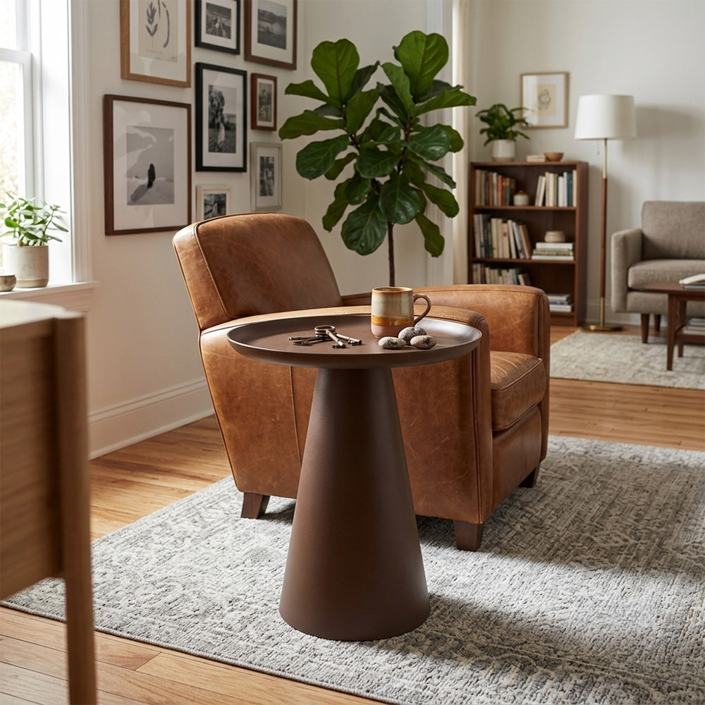 Modern Metal Tray-Top Pedestal Side Table