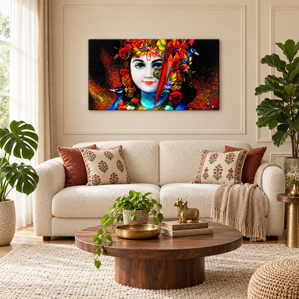 Lord Krishna with Peacock Spiritual Canvas Wall Painting