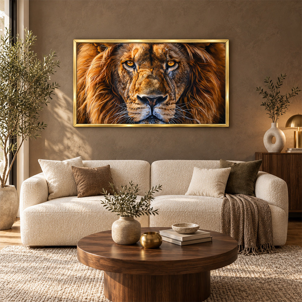 Close up lion face canvas wall painting