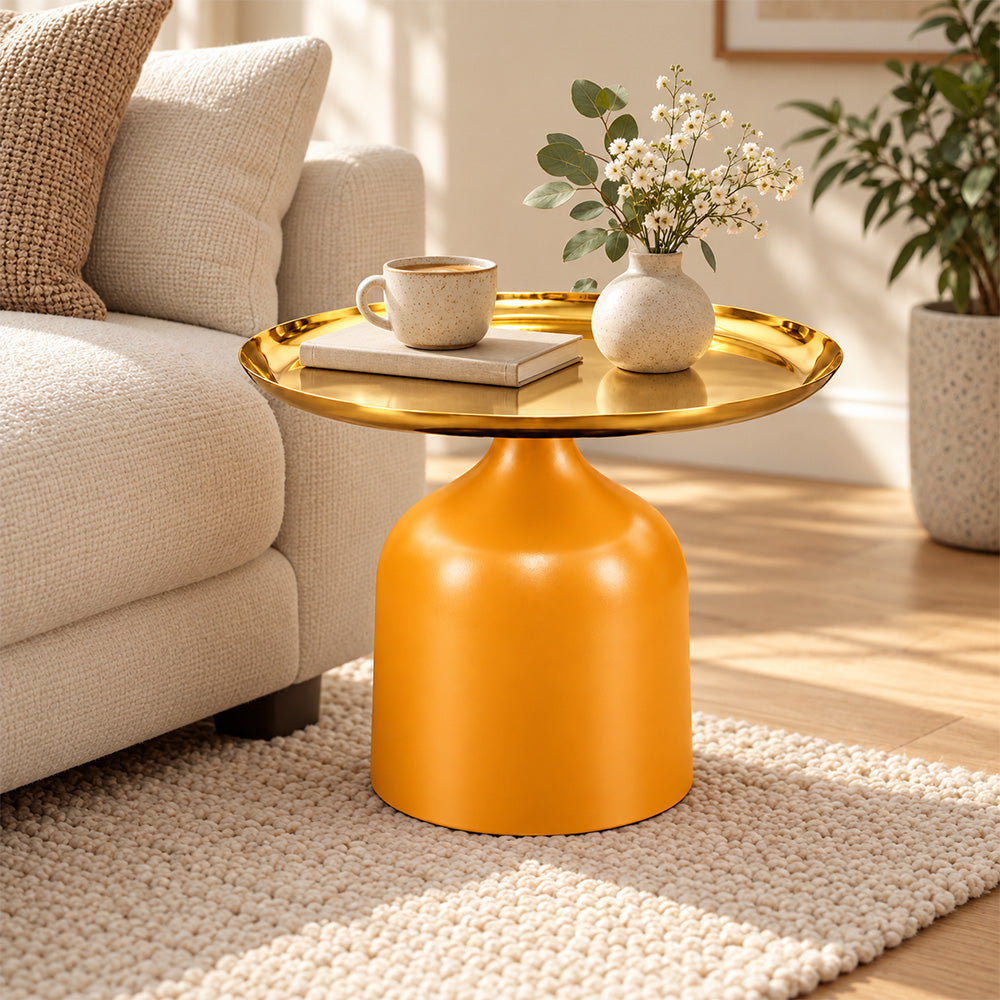 Midnight Gold Metal Round Pedestal Side Table