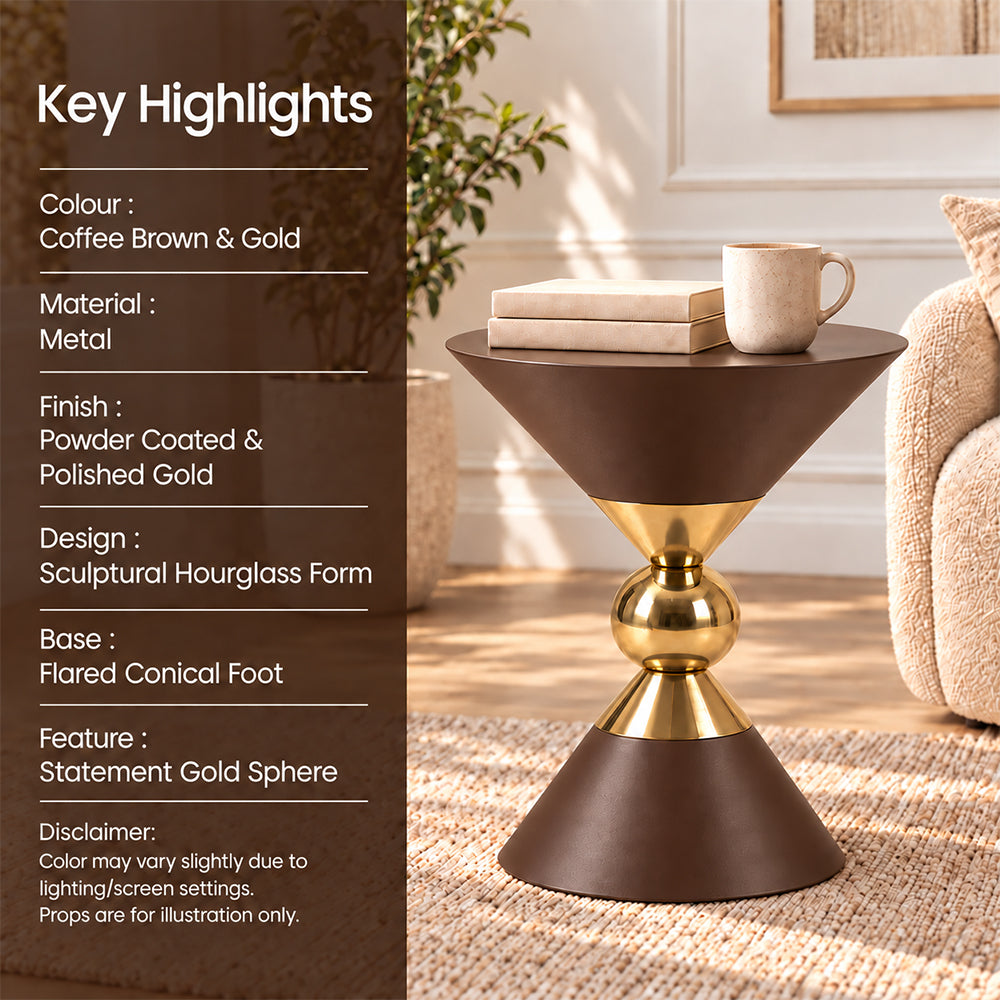 Modern Metal Hourglass Pedestal Side Table