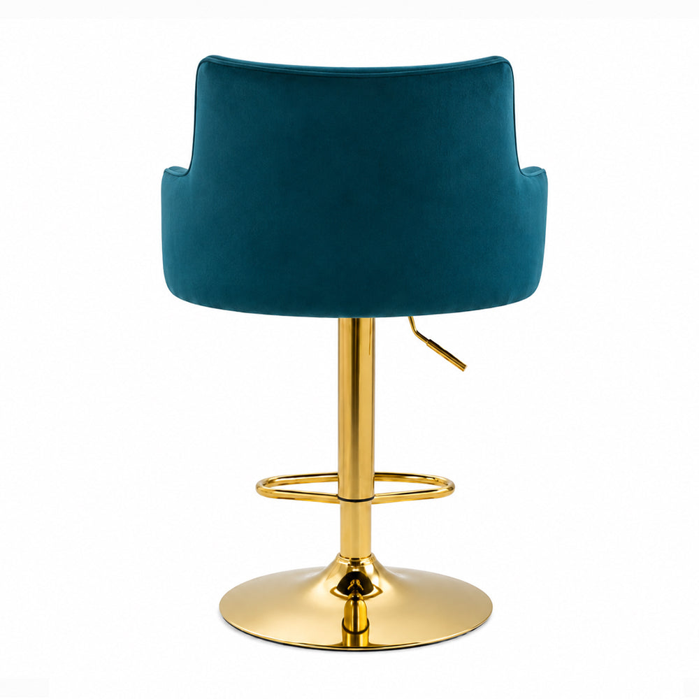 Doe Buck Oliver Luxury Teal Blue Velvet Adjustable Bar Stool Chair with Gold Hydraulic Base – Modern Kitchen Island & Breakfast Counter Seating