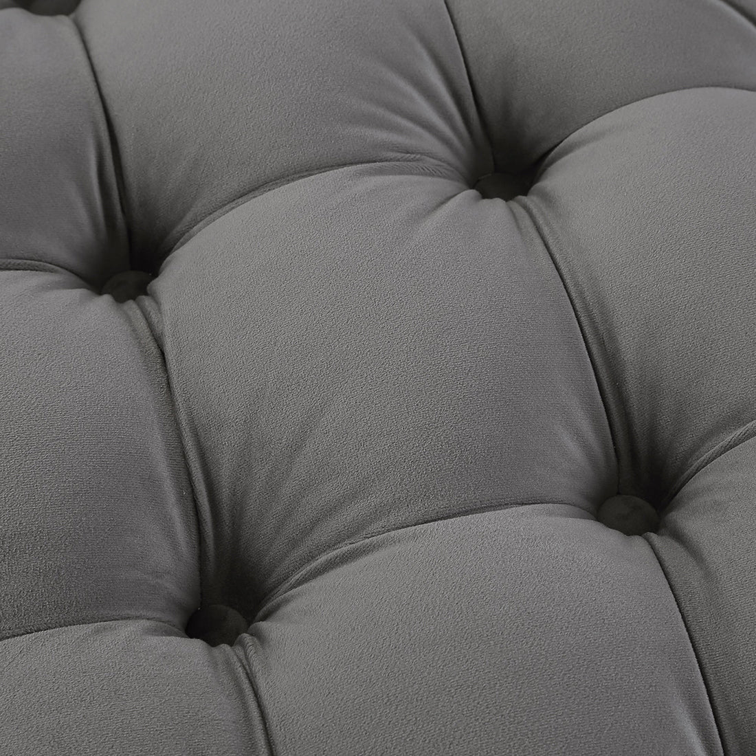 Round Tufted Velvet Ottaman/Poufee In Grey
