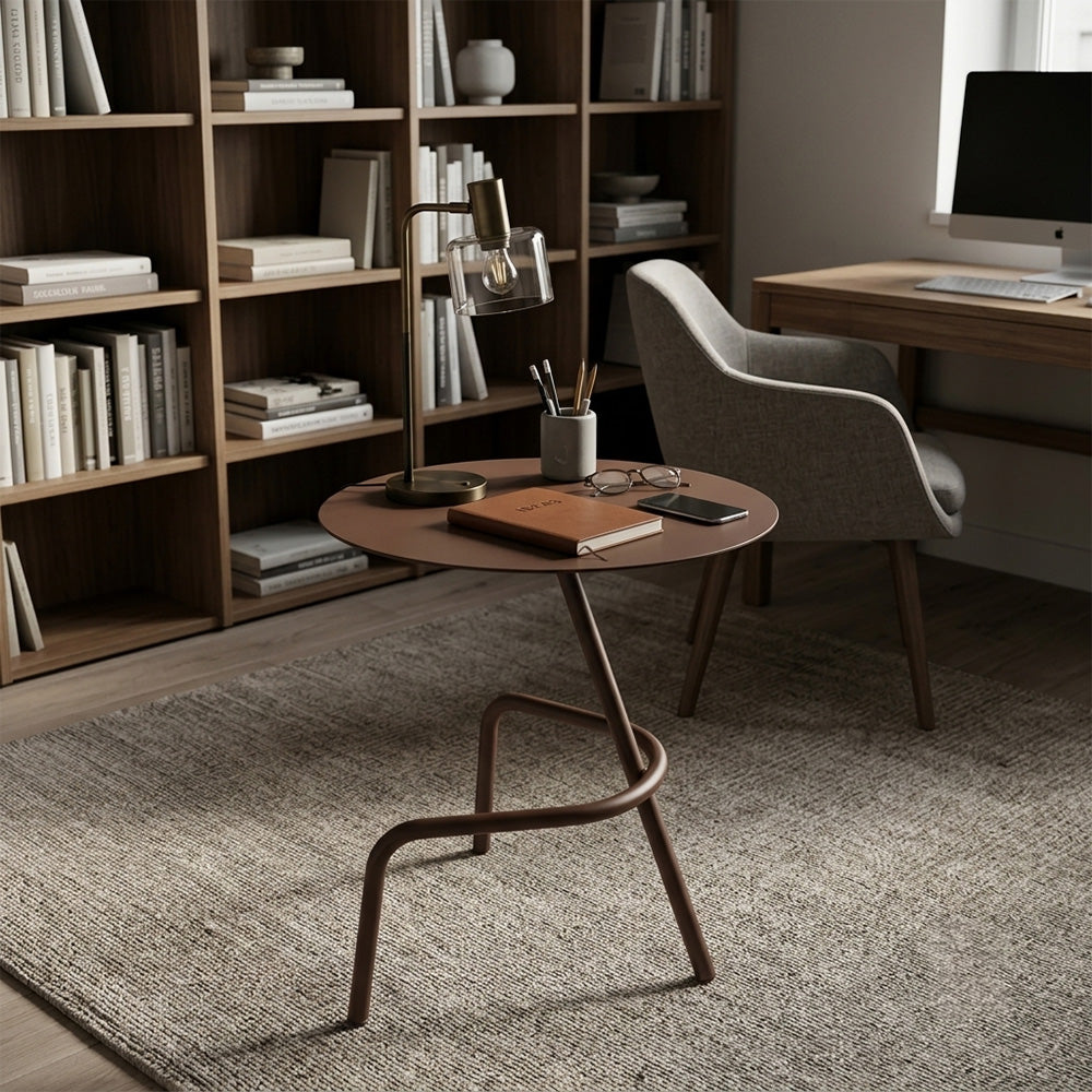 Modern Metal Round Side Table with Sculptural Loop Base