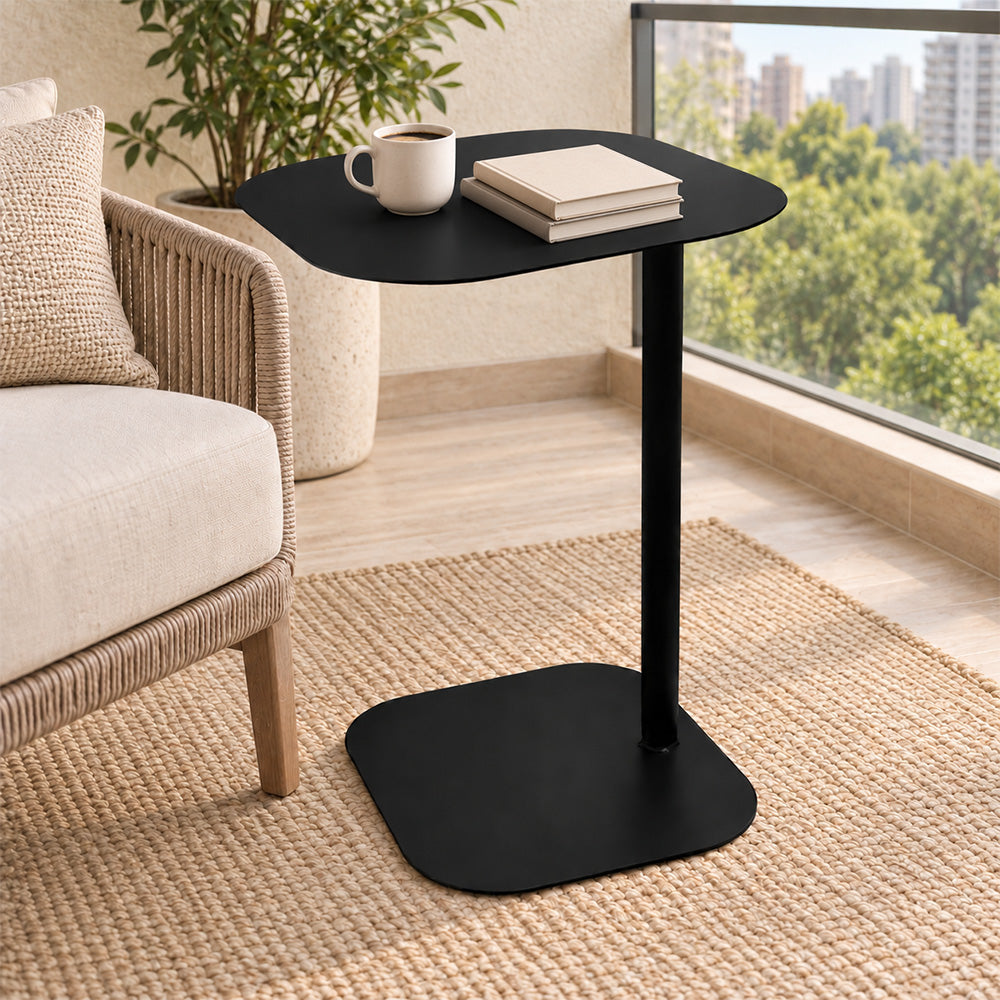 Modern Metal C-Shaped Side Table with Square Top