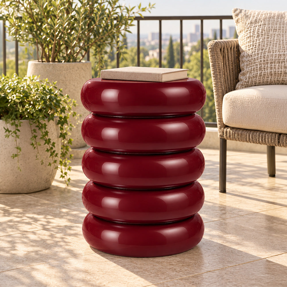 Modern Metal Sculptural Ribbed Round Side Table