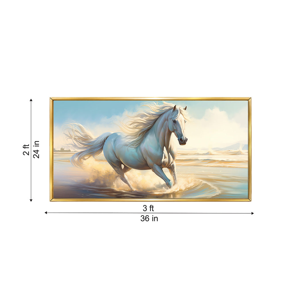 White Running Horse Canvas Wall Painting