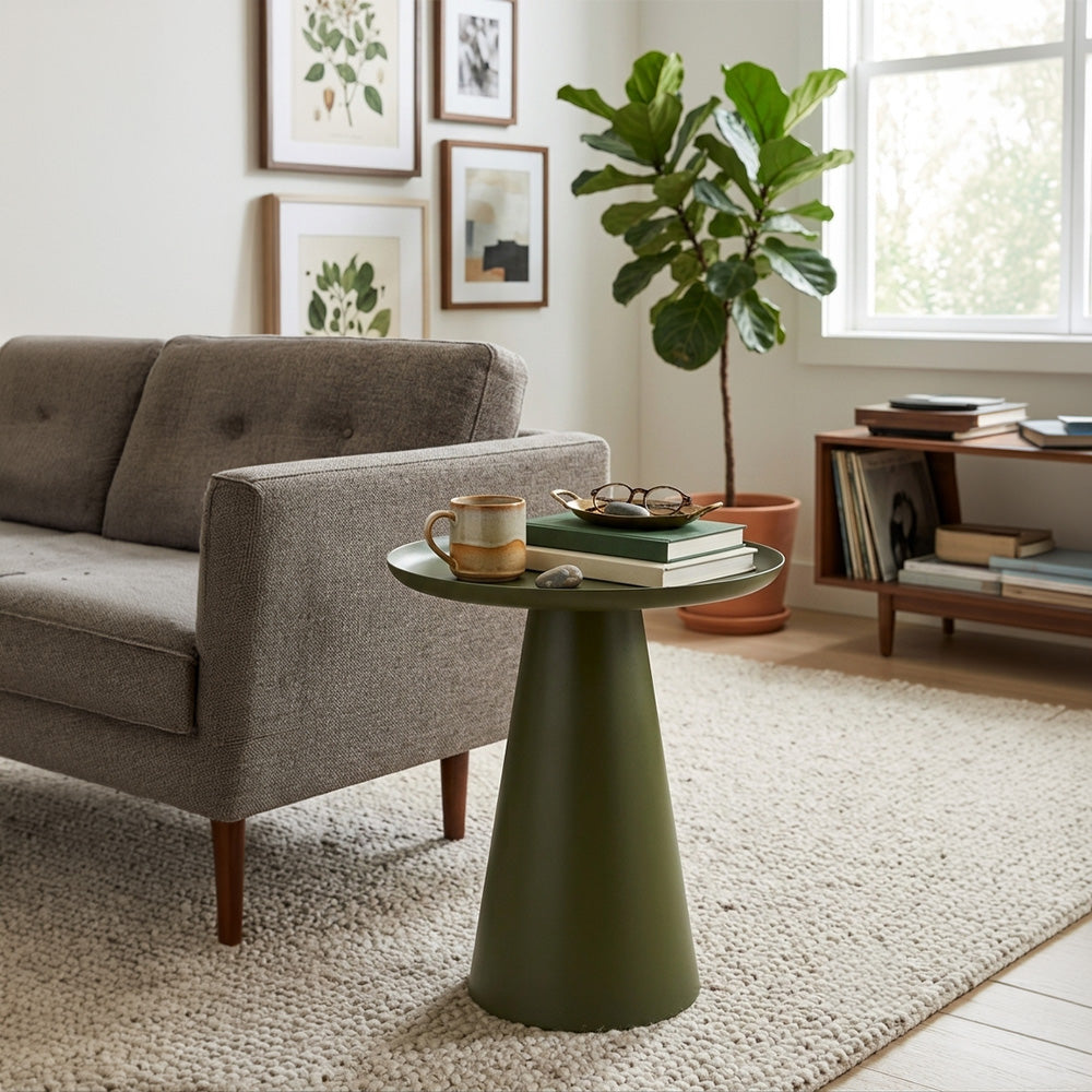Modern Metal Tray-Top Pedestal Side Table