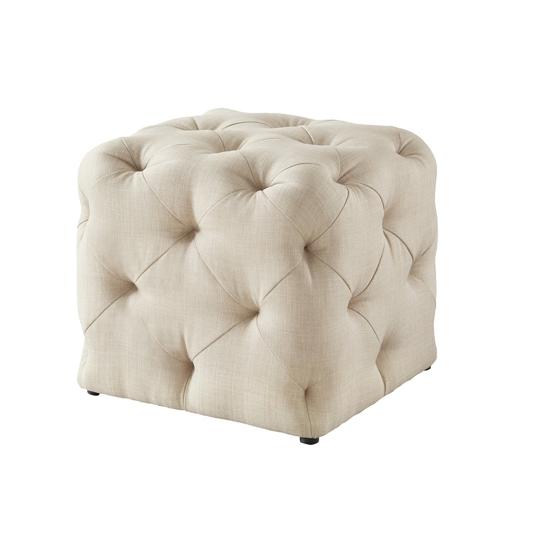 Square Tufted Velvet Ottaman/Poufee In Beige