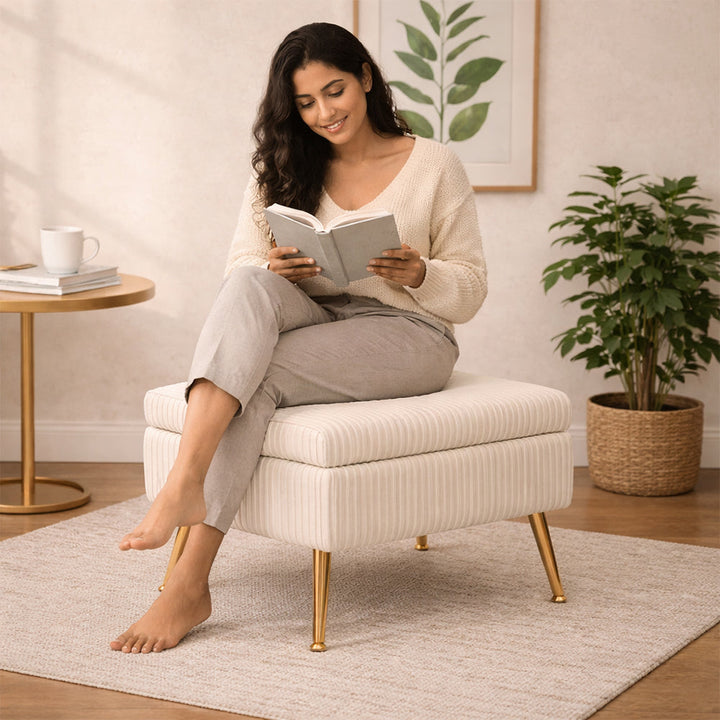 Doe Buck Ribbed Ottoman|Beige