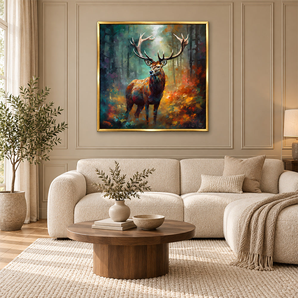 Colourful stag in forest canvas wall painting