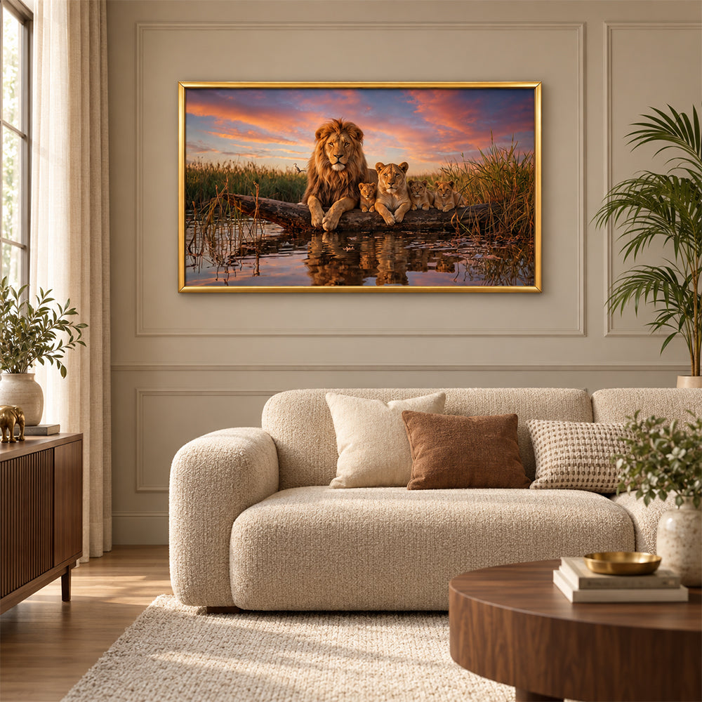 Lion family at sunset canvas wall painting
