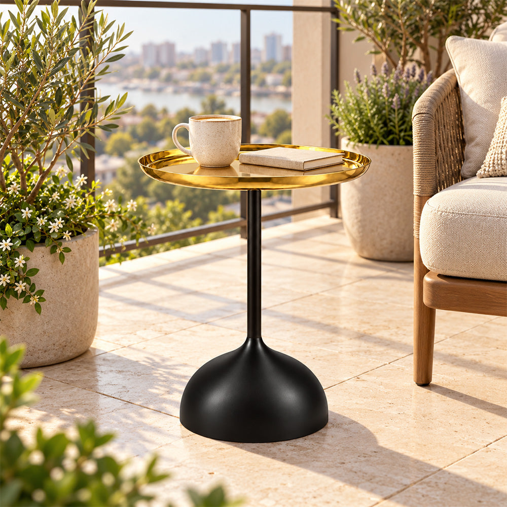 Metal Round Side Table with Flared Pedestal Base