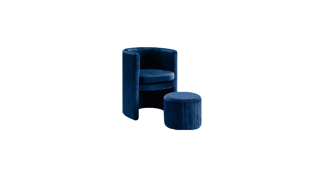 Schillar Chair With Ottoman Blue | Accent Chair With Ottoman Navy Blue