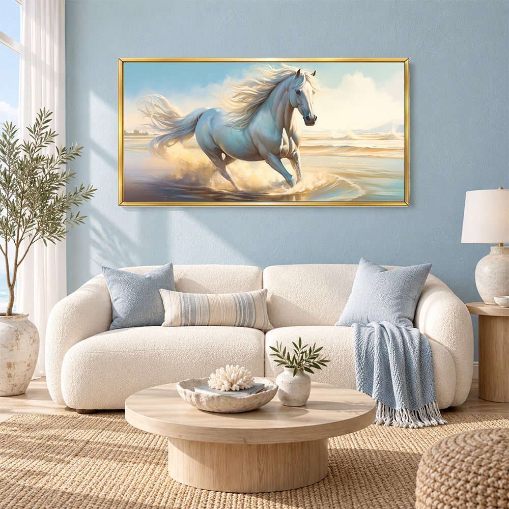 White running horse canvas wall painting