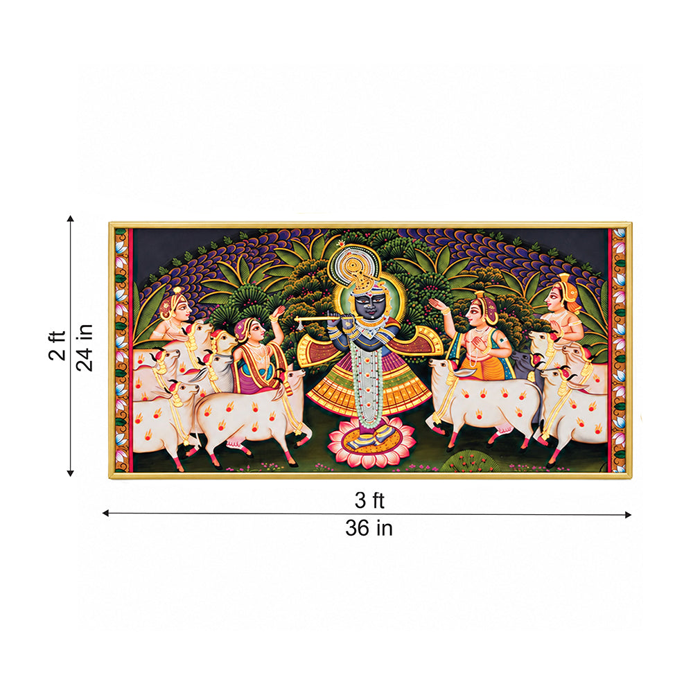 Lord Krishna Pichwai Style Canvas Wall Painting