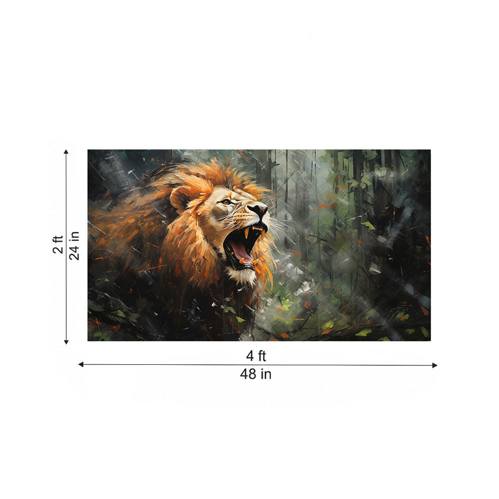 Roaring Lion in Forest Canvas Wall Painting