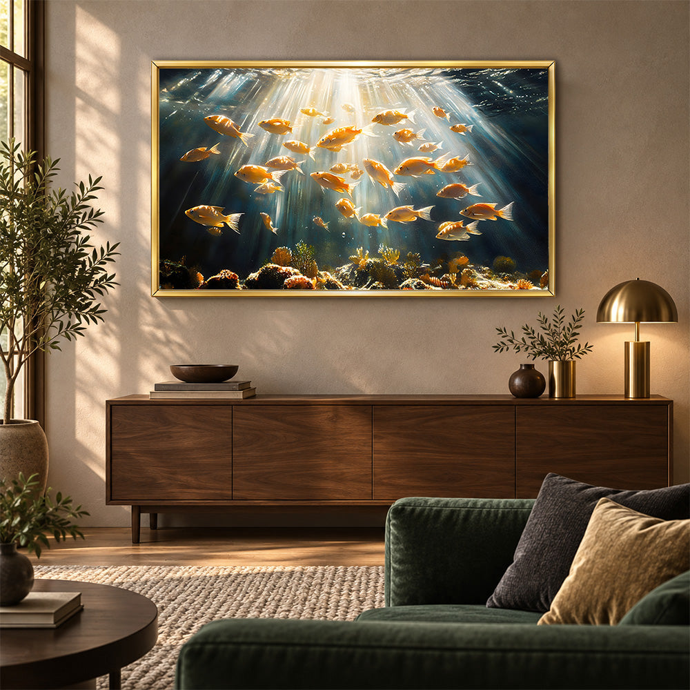 Underwater fish school canvas wall painting