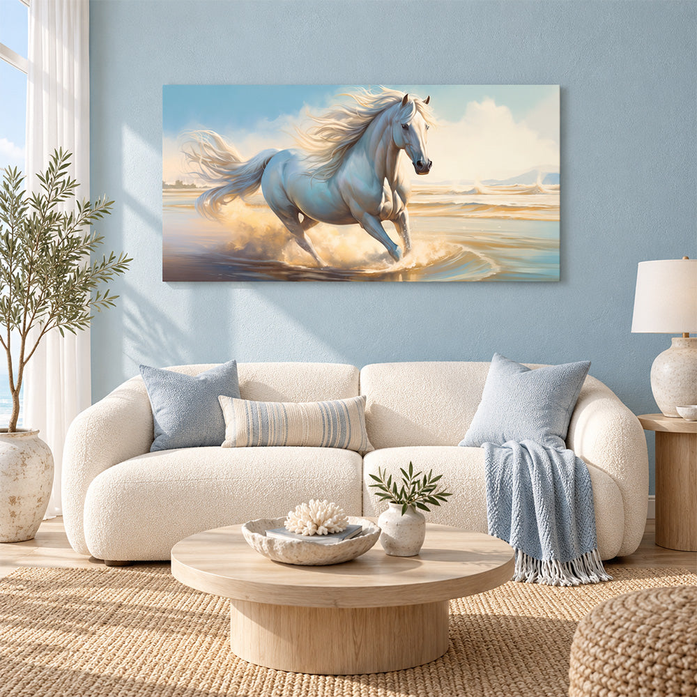 White Running Horse Canvas Wall Painting