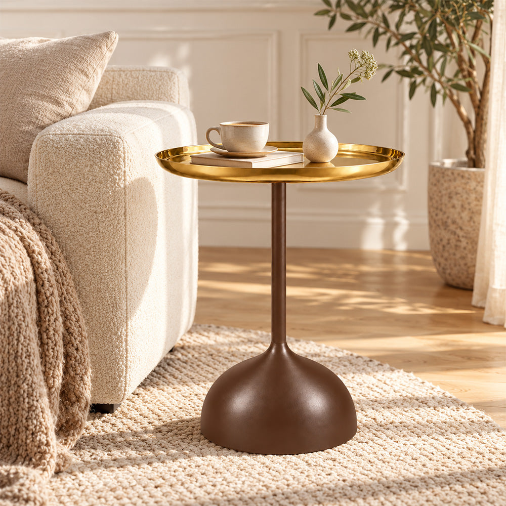 Metal Round Side Table with Flared Pedestal Base