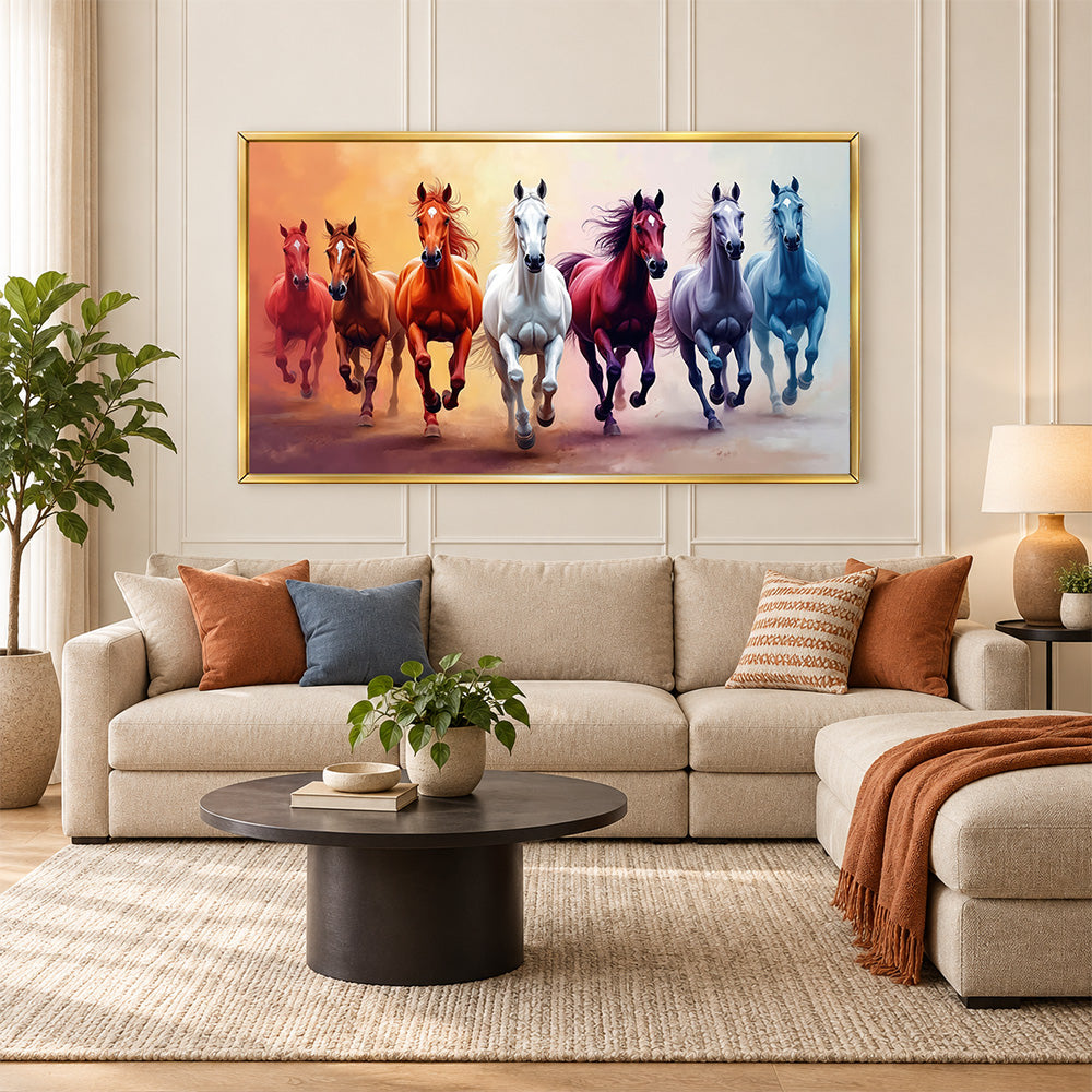 Seven running horses canvas wall painting